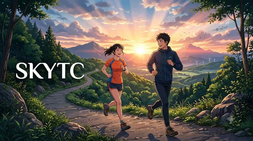 A man and woman jogging on a scenic trail to illustrate the SKYTC joint soreness prevention guide