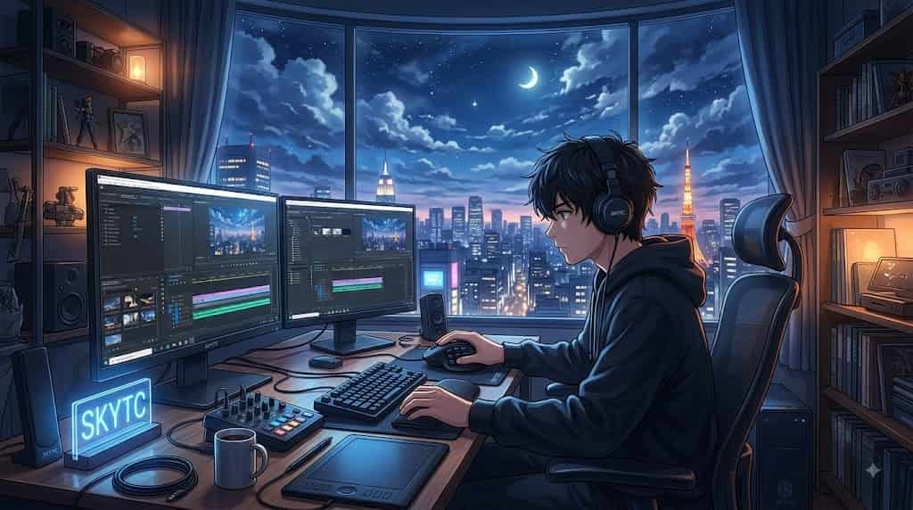 SKYTC: Discover the Best Programmable Mouses for Video Editors in this Anime-Style Desk Setup
